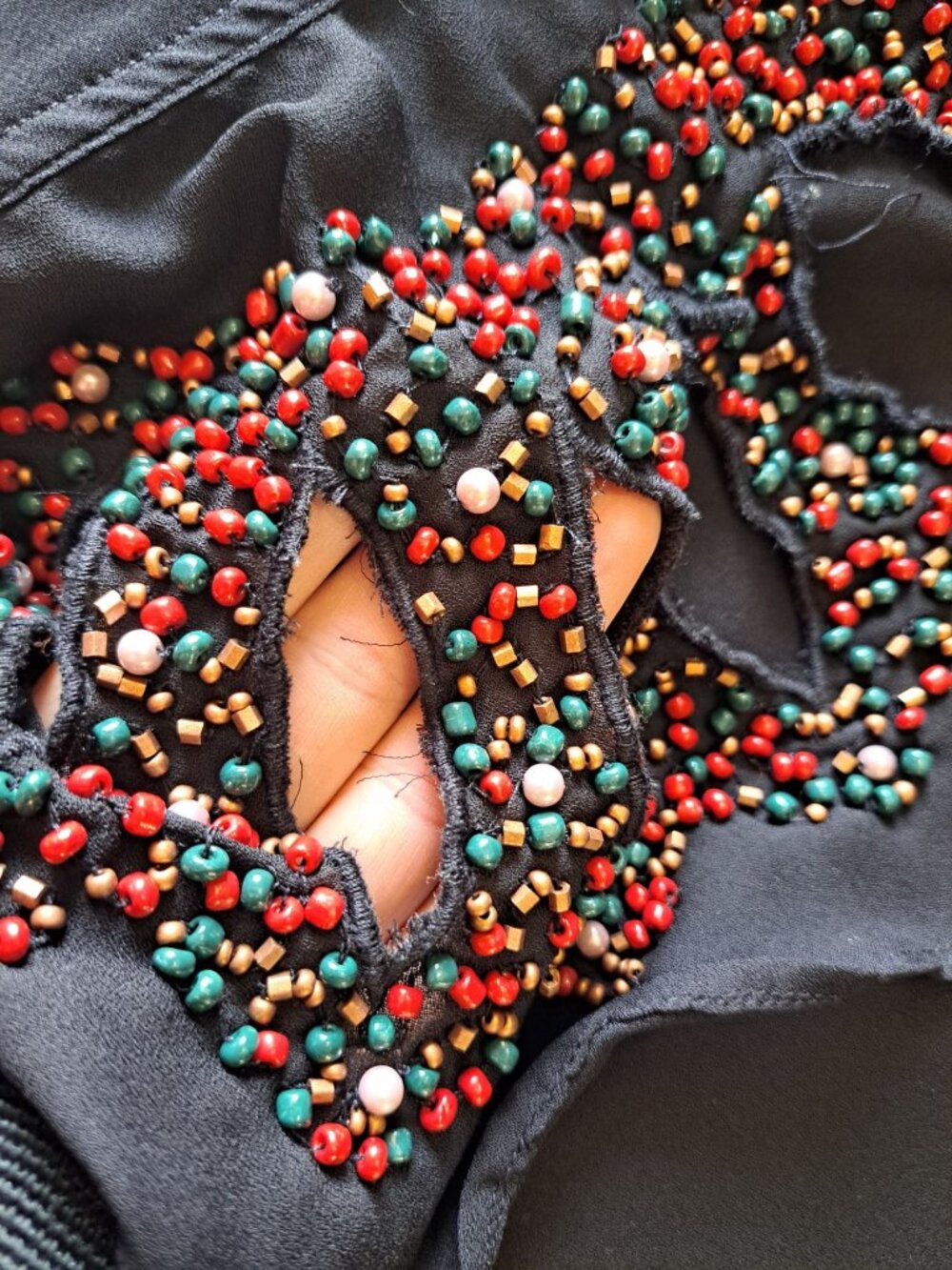 Anthropologie Chloe Oliver Beaded Ruffle Peplum One-Shoulder Black Top Large - Picture 5 of 8